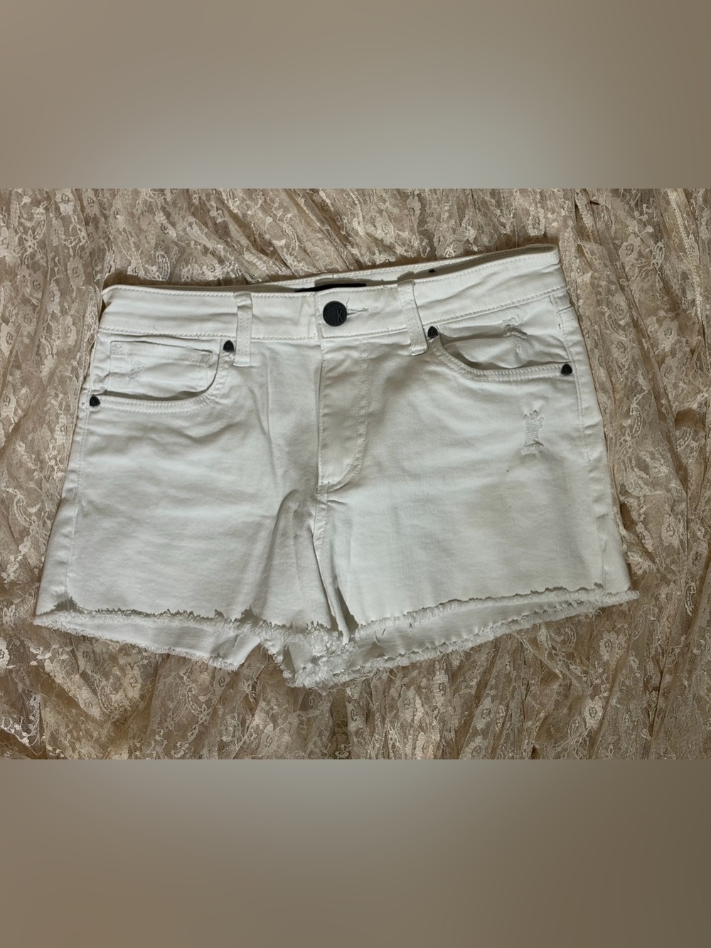 Kut from the Kloth White Frayed Hem Denim Shorts